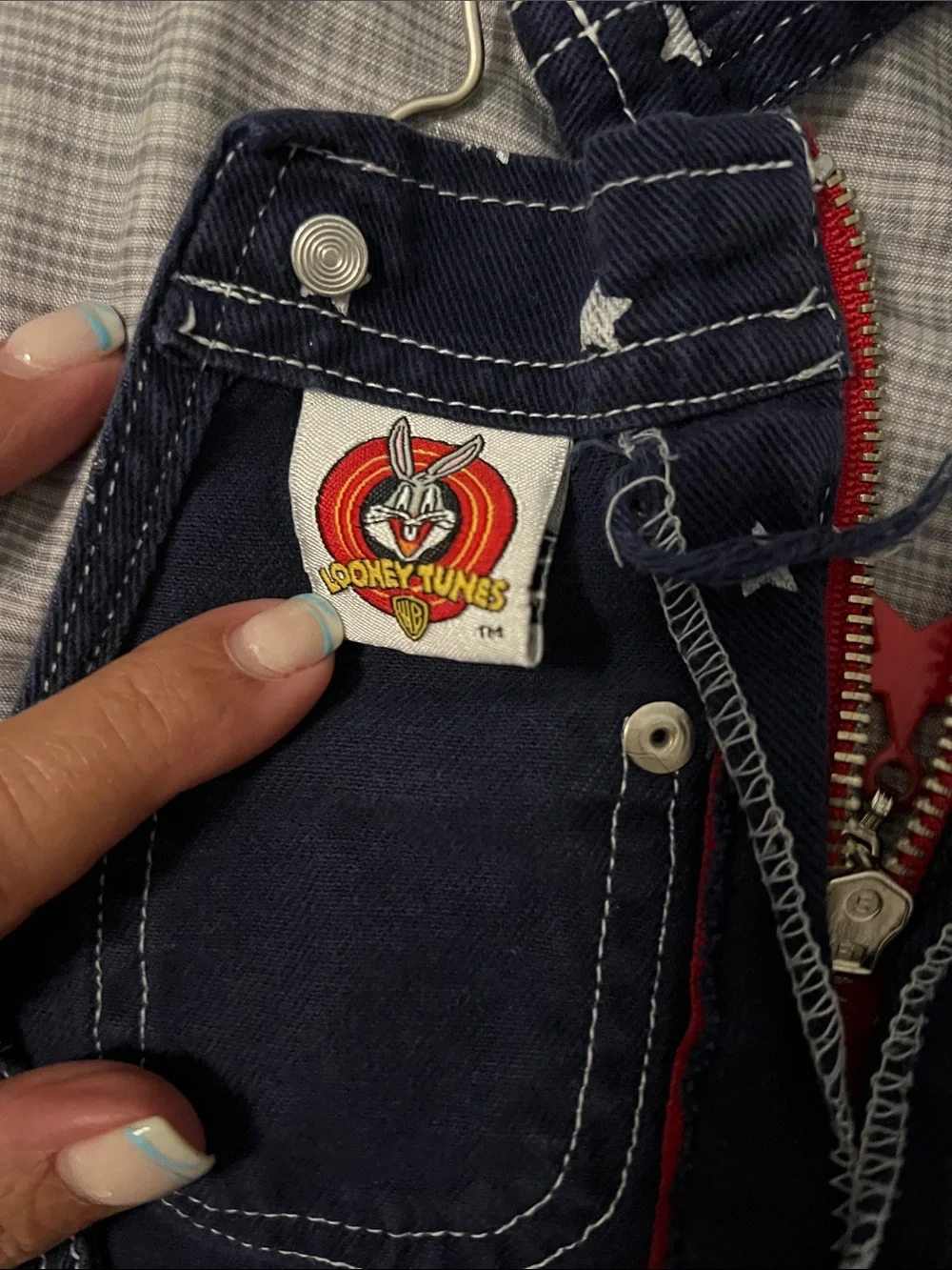 Kids Warner Bros. Navy Star Print Denim Overalls with Pink Tweety Tee
